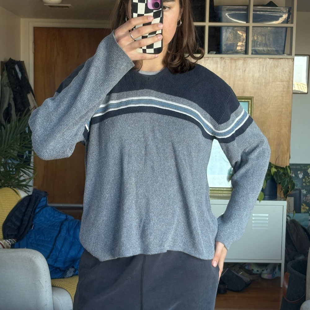 Vintage Gray and Blue Striped Sweater